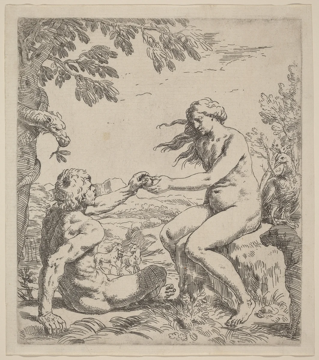 Adam and Eve by Simone Cantarini, print, 1640-1649