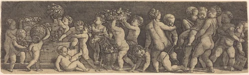 Children Harvesting Grapes by Master IB; Raphael, print, 1450-1583