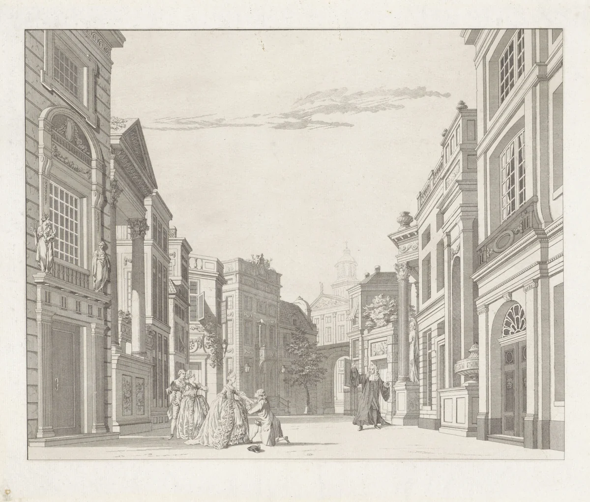 Toneeldecor: De Italiaansche Straat by Reinier Vinkeles, print, 1775