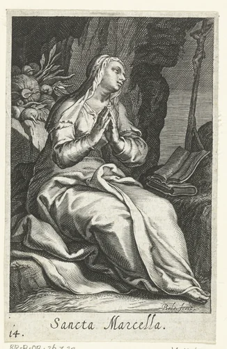 Heilige Marcella van Rome als kluizenares by Unknown, print, 1590-1612