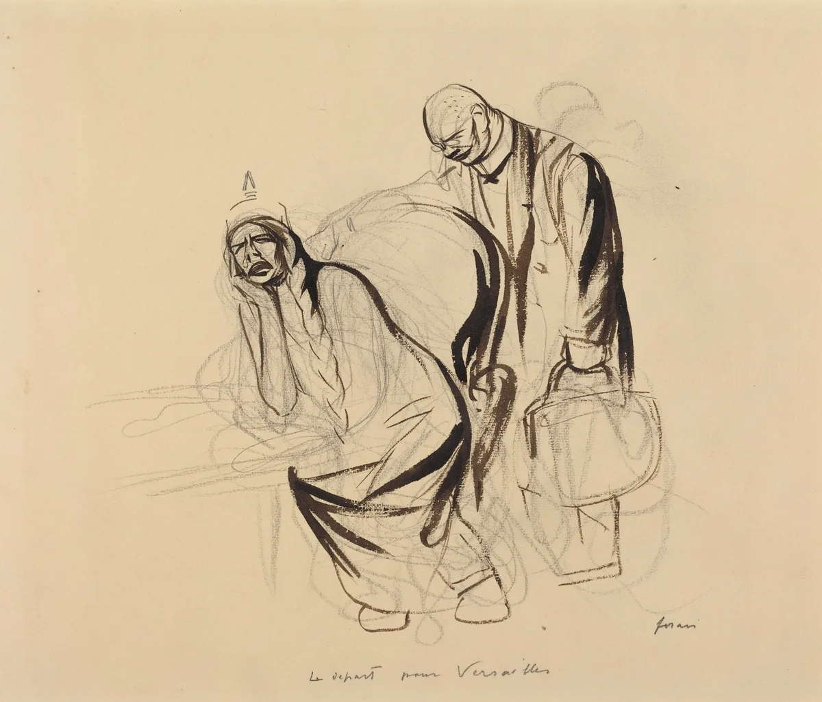 Le depart pour Versailles by Jean-Louis Forain, drawing, 1919