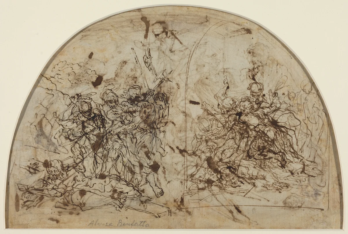 Christ Fallen on the Cross by Alvise dal Friso, drawing, 1544-1609