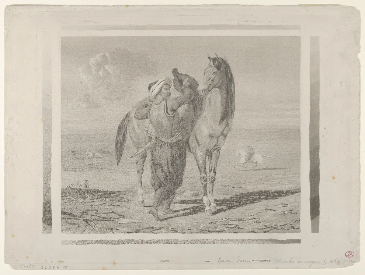 A Turk Saddling His Horse by Eugène Delacroix, print, 1824