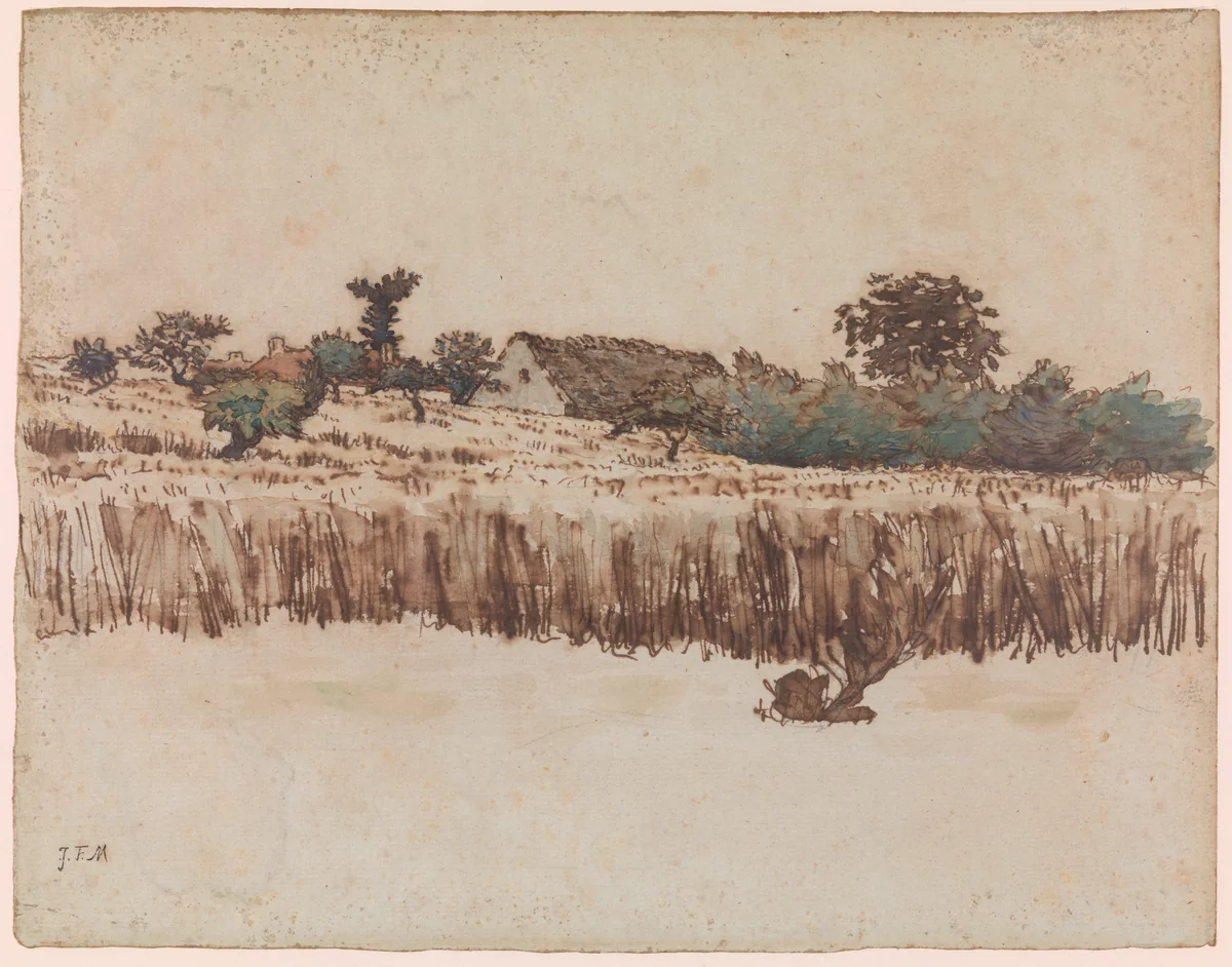 Hamlet in a Wheat Field, Vichy by Jean-François Millet, drawing, 1867