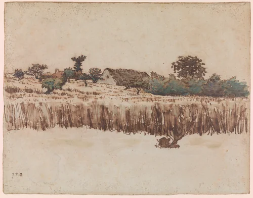 Hamlet in a Wheat Field, Vichy by Jean-François Millet, drawing, 1867