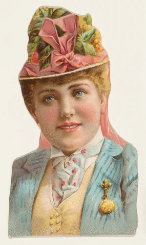 Actress wearing gold brooch, from Stars of the Stage, Fourth Series (N132) issued by Duke Sons & Co. to promote Honest Long Cut Tobacco by W. Duke, Sons & Co., print, 1892-1893