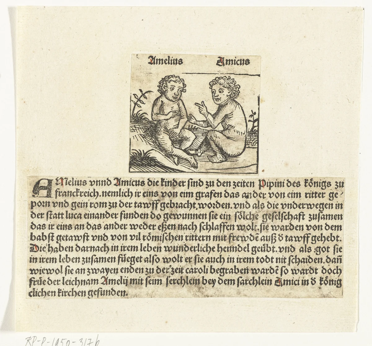 Amelius en Amicus by anonymous, print, 1486-1493