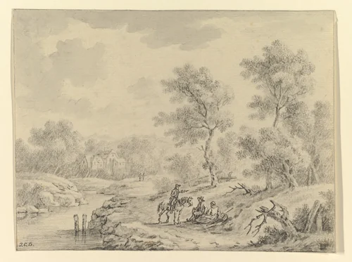 Landscape with Horseman Talking to Seated Figures by Johann Christoph Dietzsch, drawing, 1730-1768