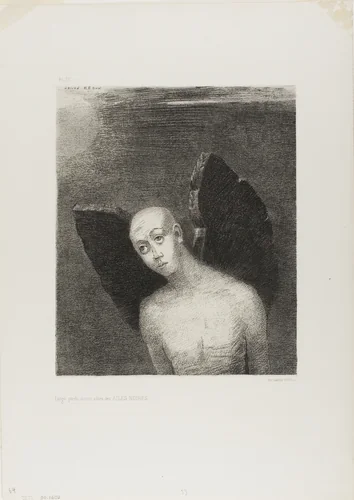 The Lost Angel Then Opened Black Wings, from Night by Odilon Redon, print, 1886