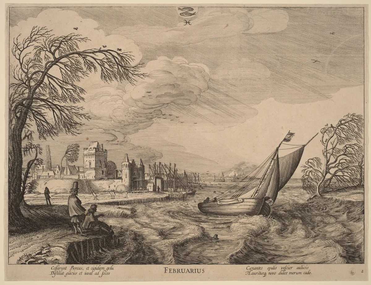 February by Jan van de Velde, print, 1593-1641