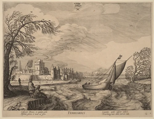 February by Jan van de Velde, print, 1593-1641