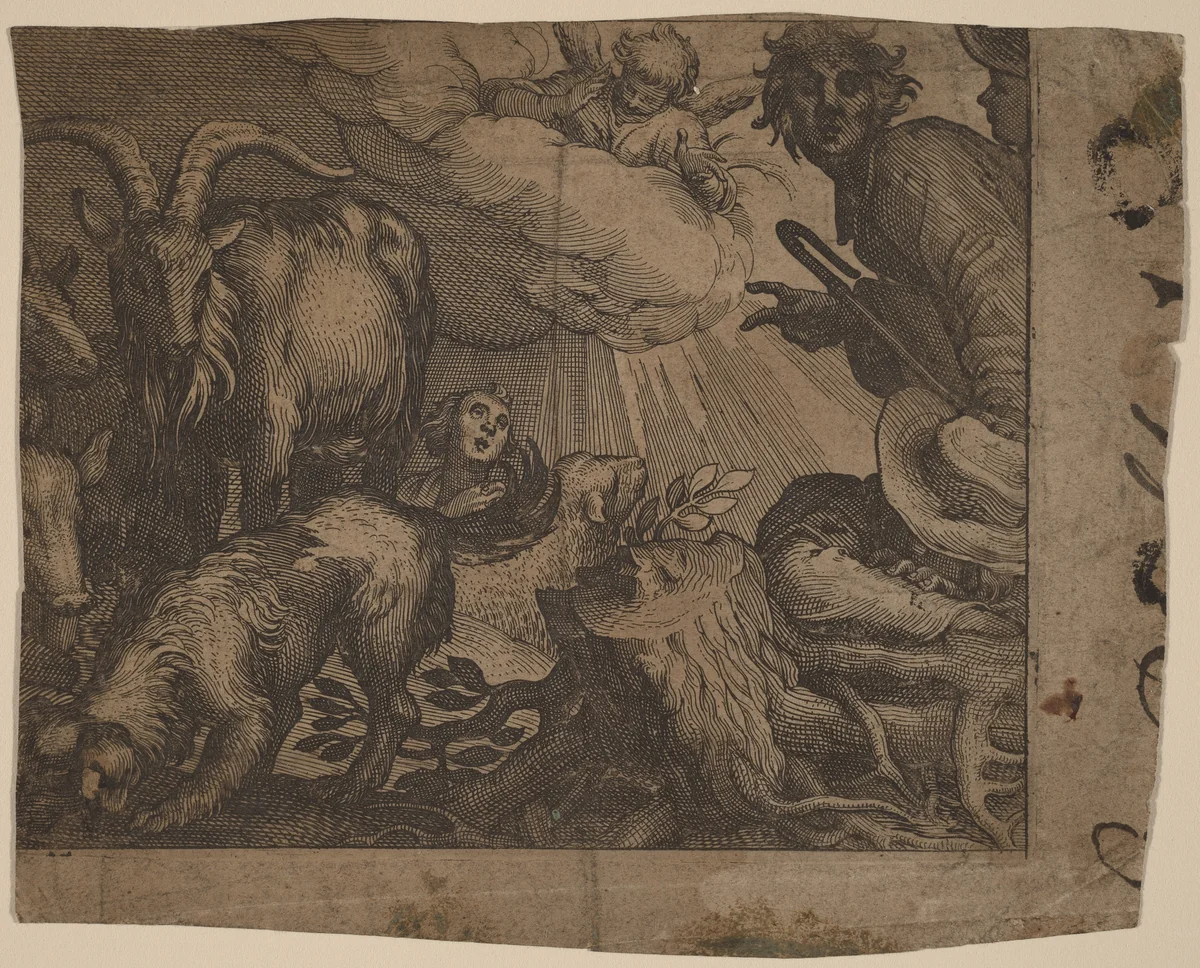 Annunciation to the Shepherds by Abraham Bloemaert, print, 1611-1700