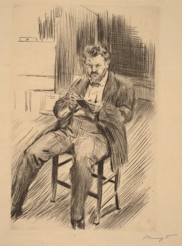 Self-Portrait (sketching in his studio) by Max Slevogt, print, 1911
