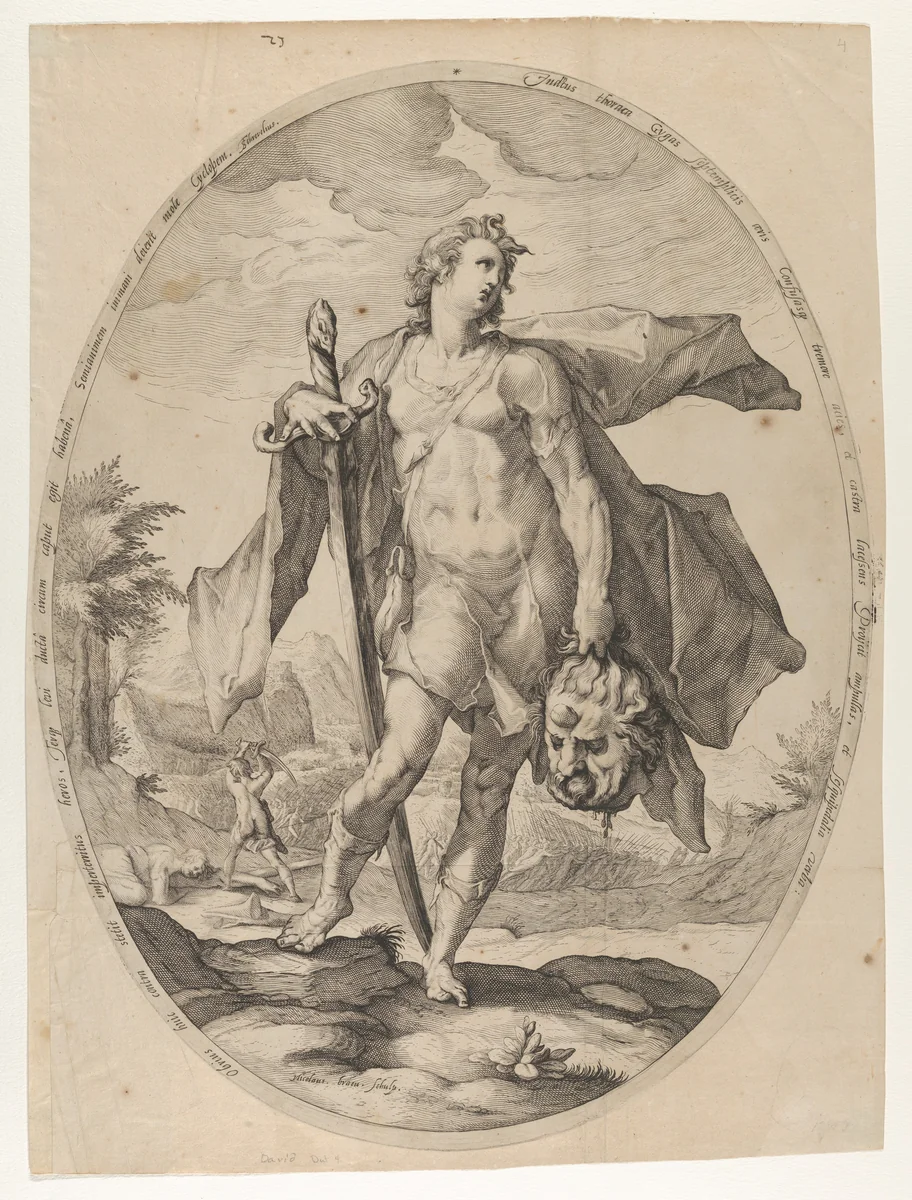 David, from "Heroes and Heroines of the Old Testament" by Nicolaes Braeu, print, 1592-1602