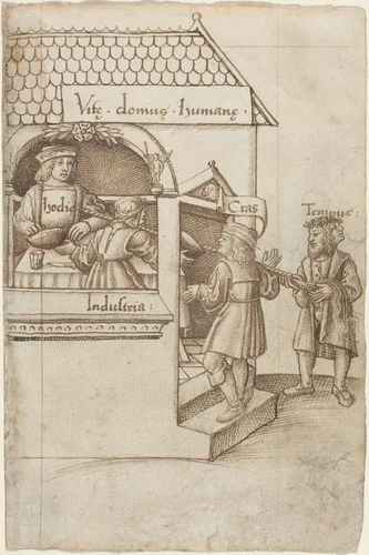 "Do Not Sit on the Grain Measure" [fol. 12 recto] by French early 16th Century, drawing, 1512-1515