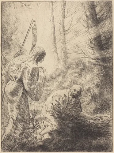 Death and the Woodcutter, 2nd plate (La Mort de le bucheron) by Alphonse Legros, print, 1837-1911
