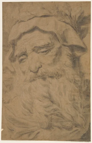 Head of a Bearded Old Man Wearing a Laurel Crown by Antoine François Callet, drawing, 1755-1823