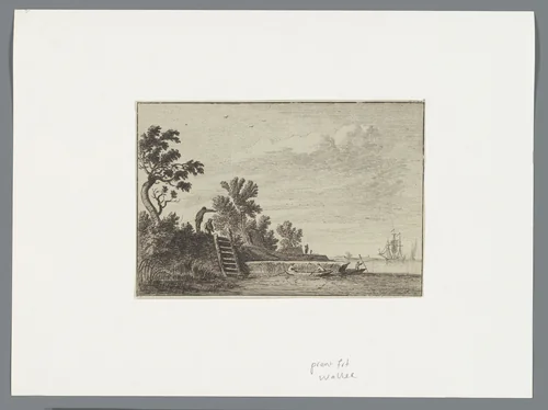 Landschap met oever by anonymous, print, 1600-1800