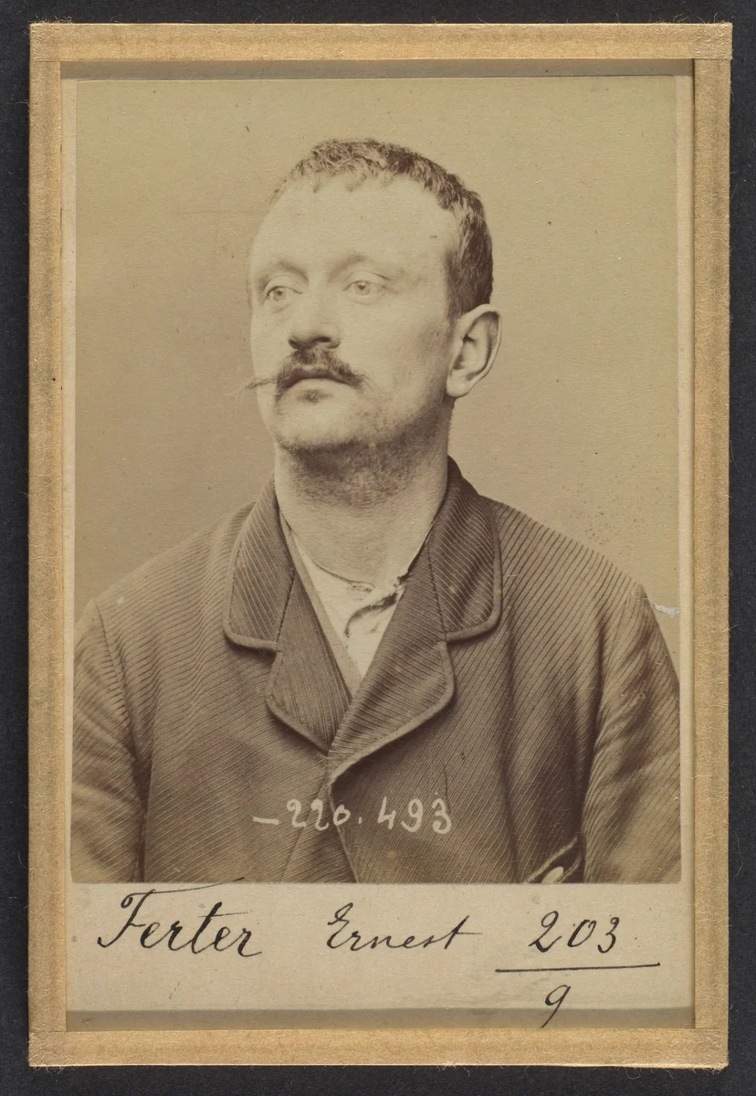 Ferter. Ernest, Charles. 31 ans, né le 23/10/62 à Melun (Seine & Marne). Fumiste. Anarchiste. 2/7/94. by Alphonse Bertillon, photograph, 1894