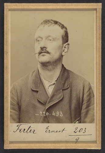 Ferter. Ernest, Charles. 31 ans, né le 23/10/62 à Melun (Seine & Marne). Fumiste. Anarchiste. 2/7/94. by Alphonse Bertillon, photograph, 1894