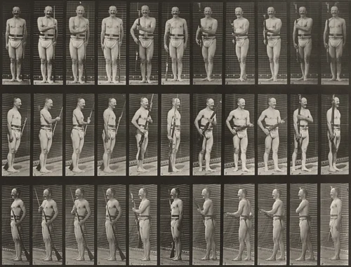 Plate Number 351. "Fix" and "unfix bayonets" by Eadweard Muybridge, photograph, 1887