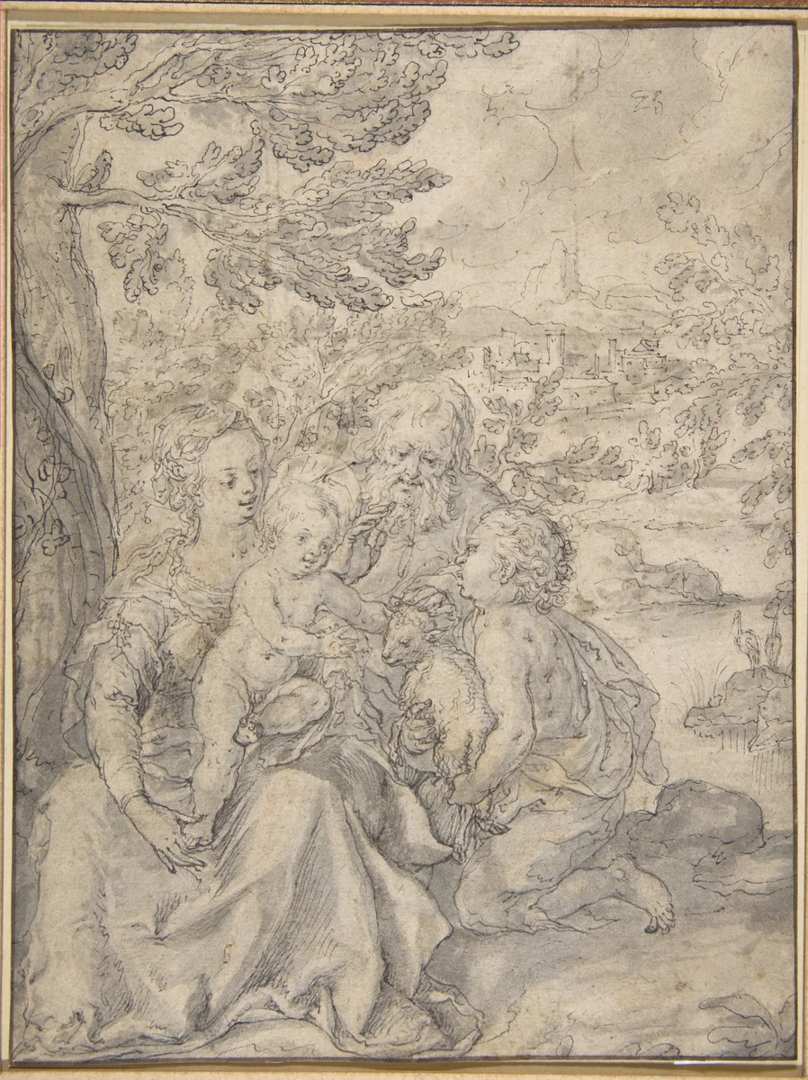 Holy Family with the Infant Saint John the Baptist by Hans Krumpper, drawing, 1565-1653