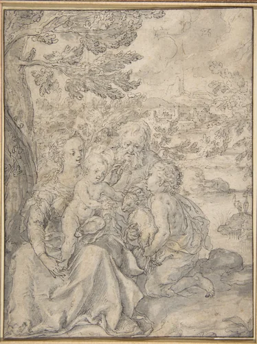 Holy Family with the Infant Saint John the Baptist by Hans Krumpper, drawing, 1565-1653