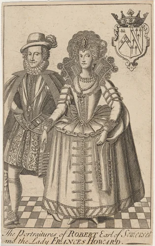 The Portraitures of Robert, Earl of Somerset and Lady Frances Howard by Renold Elstrack, print, 1618
