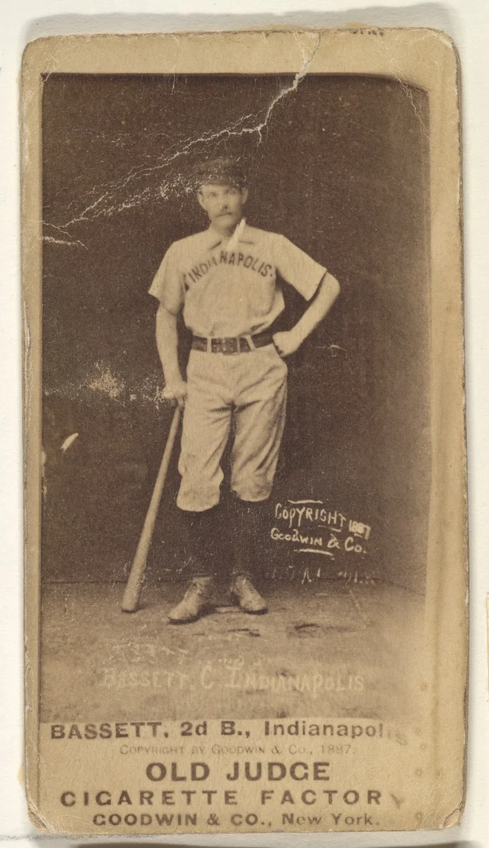 Bassett, 2nd Base, Indianapolis, from the Old Judge series (N172) for Old Judge Cigarettes by Goodwin & Company, photograph, 1887