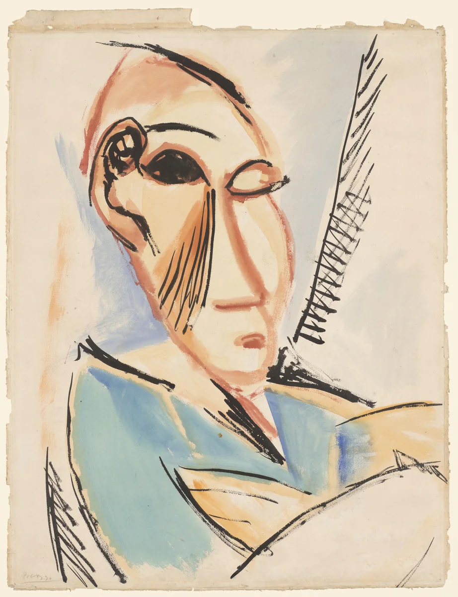 Head of the Medical Student (Study for Les Demoiselles d'Avignon) by Pablo Picasso, drawing, 1907