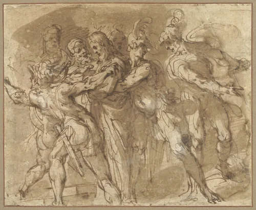 Gevangenneming van Christus by Domenico Passignano, drawing, 1570-1636
