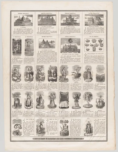 Eight wonders of the world and mythical Gods by Julian Mariana, print, 1855-1875