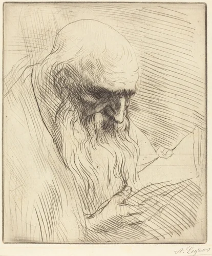 Study of the Head of a Man Reading (Etude de tete d'homme lisant) by Alphonse Legros, print, 1837-1911