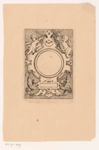 Ornament cartouche met putti by Frans Van Kuyck, print, 1862-1911