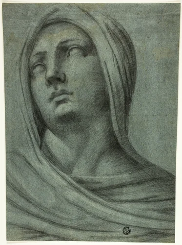 Head and Shoulders of Veiled Woman by Sebastiano del Piombo, drawing, 1695-1705