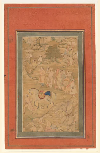 "Courtiers with a Riderless Horse", Folio from a Manuscript of the Akbarnama. Folio from the Davis Album by Abu'l Fazl, manuscript, 1579-1629