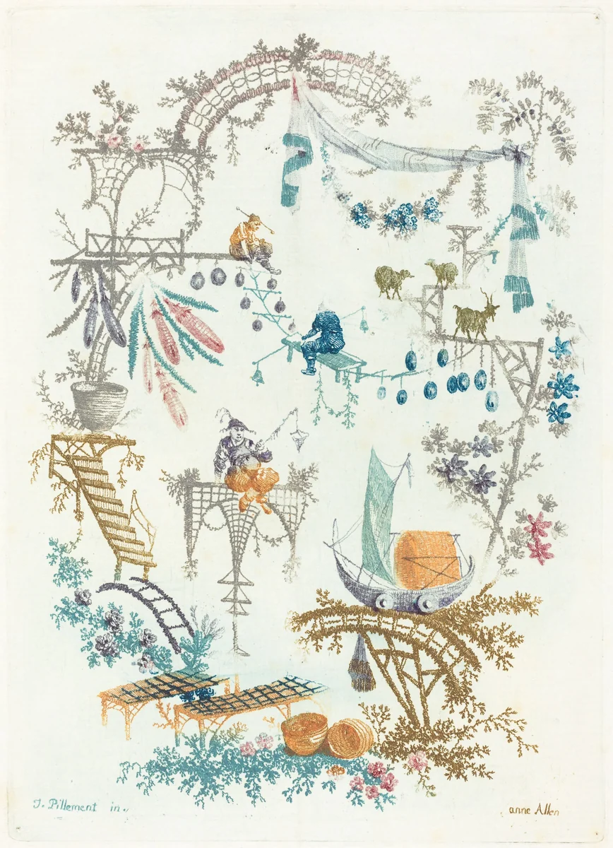 Arabesque with a Boat by Anne Allen; Jean-Baptiste Pillement, print, 1760-1764