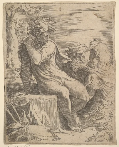 Youth with two old Men by anonymous, print, 1500-1599