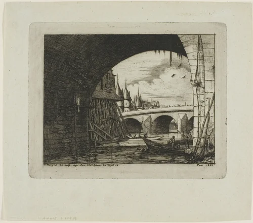 An Arch of Pont Notre-Dame, Paris by Charles Meryon, print, 1853