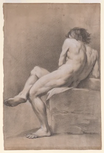 Finished Academy Study of a Seated Male Figure by Giacomo Zoboli, drawing, 1700-1767