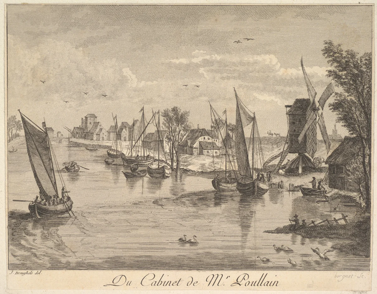 River Landscape after the painting in the cabinet of Mr. Poullain by J.F. Borgnet, print, 1780