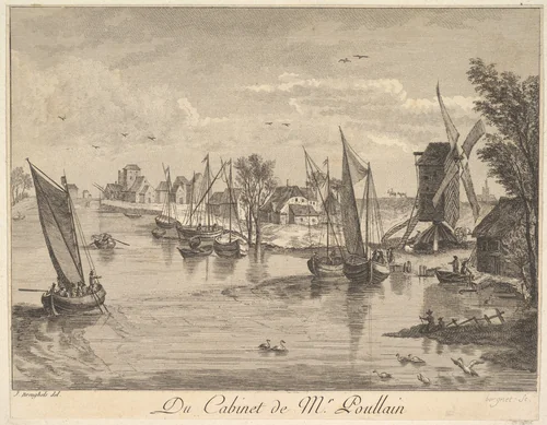 River Landscape after the painting in the cabinet of Mr. Poullain by J.F. Borgnet, print, 1780