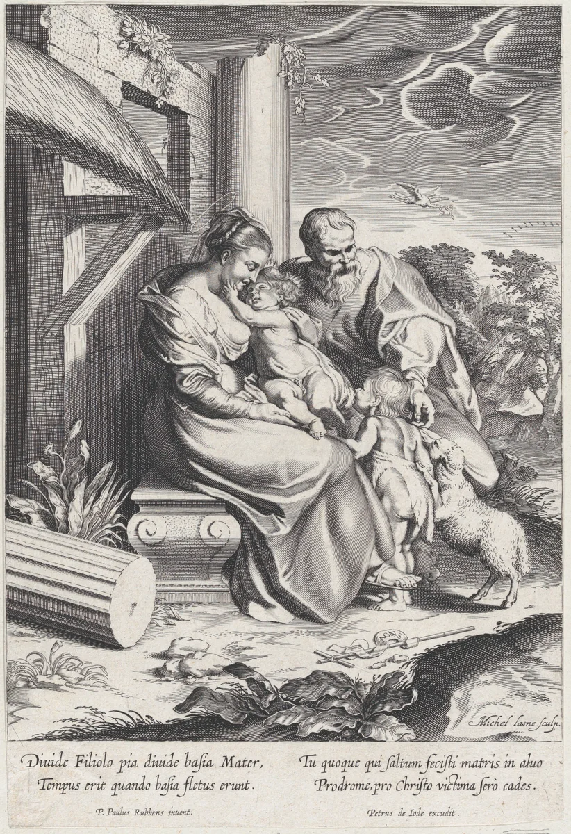 The Holy Family with Saint John the Baptist by Michel Lasne, print, 1612-1625