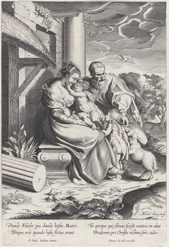 The Holy Family with Saint John the Baptist by Michel Lasne, print, 1612-1625