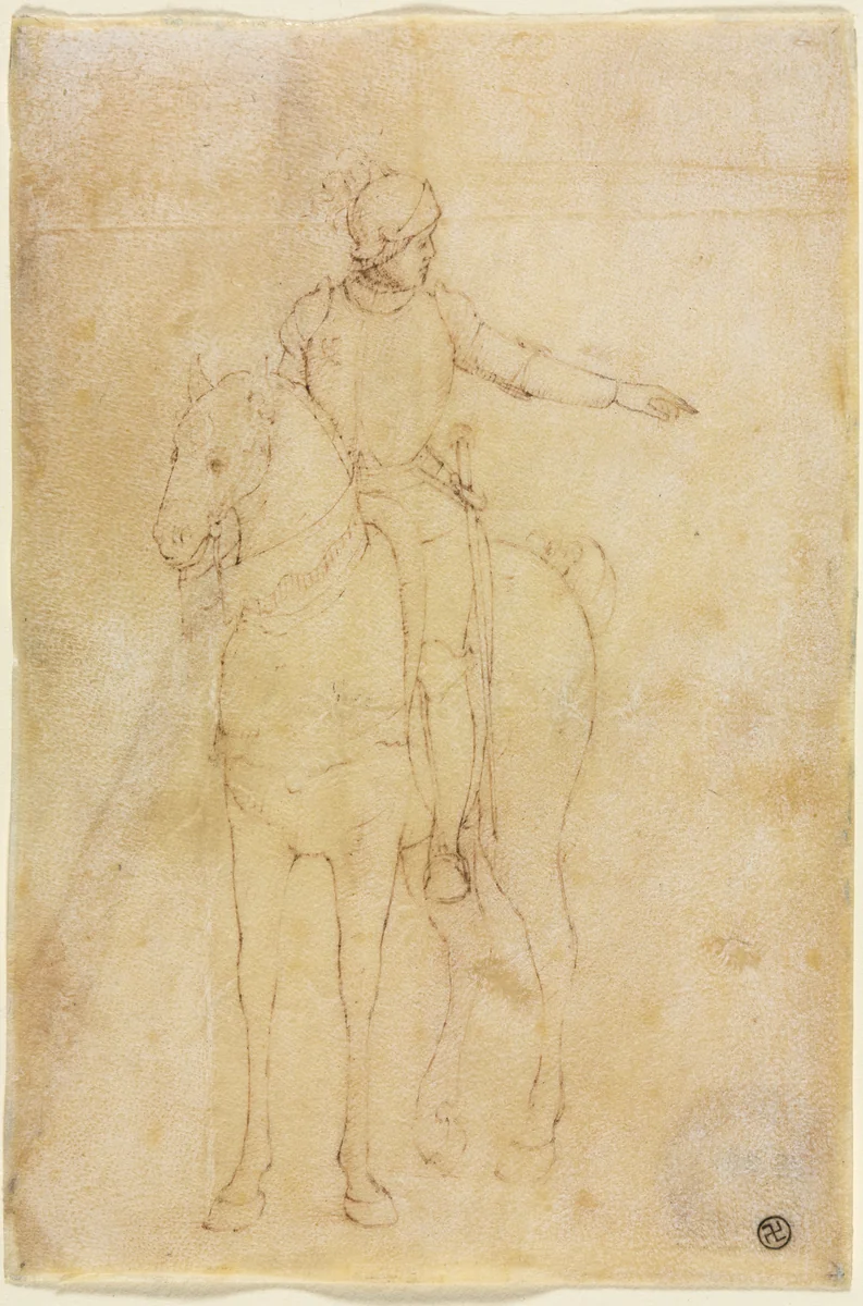 Armored Figure on Horseback by Vittore Carpaccio, drawing, 1445-1455