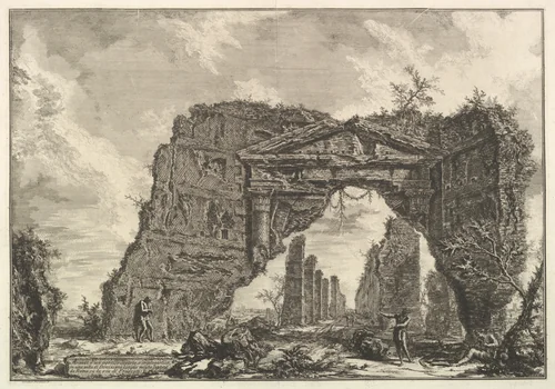 Remains of a covered portico, or a cryptoportiucus, in a villa of Domitian, five miles outside Rome on the Frascati road, from Vedute di Roma (Roman Views) by Giovanni Battista Piranesi, print, 1761-1771