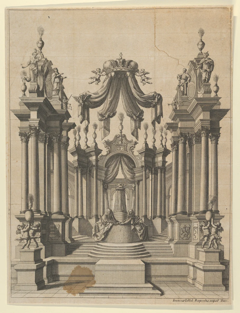 Catafalque by Jeremias Gottlob Rugendas, print, 1731-1772