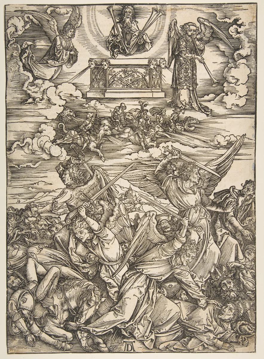 The Four Avenging Angels, from "The Apocalypse" by Albrecht Dürer, print, 1496-1498