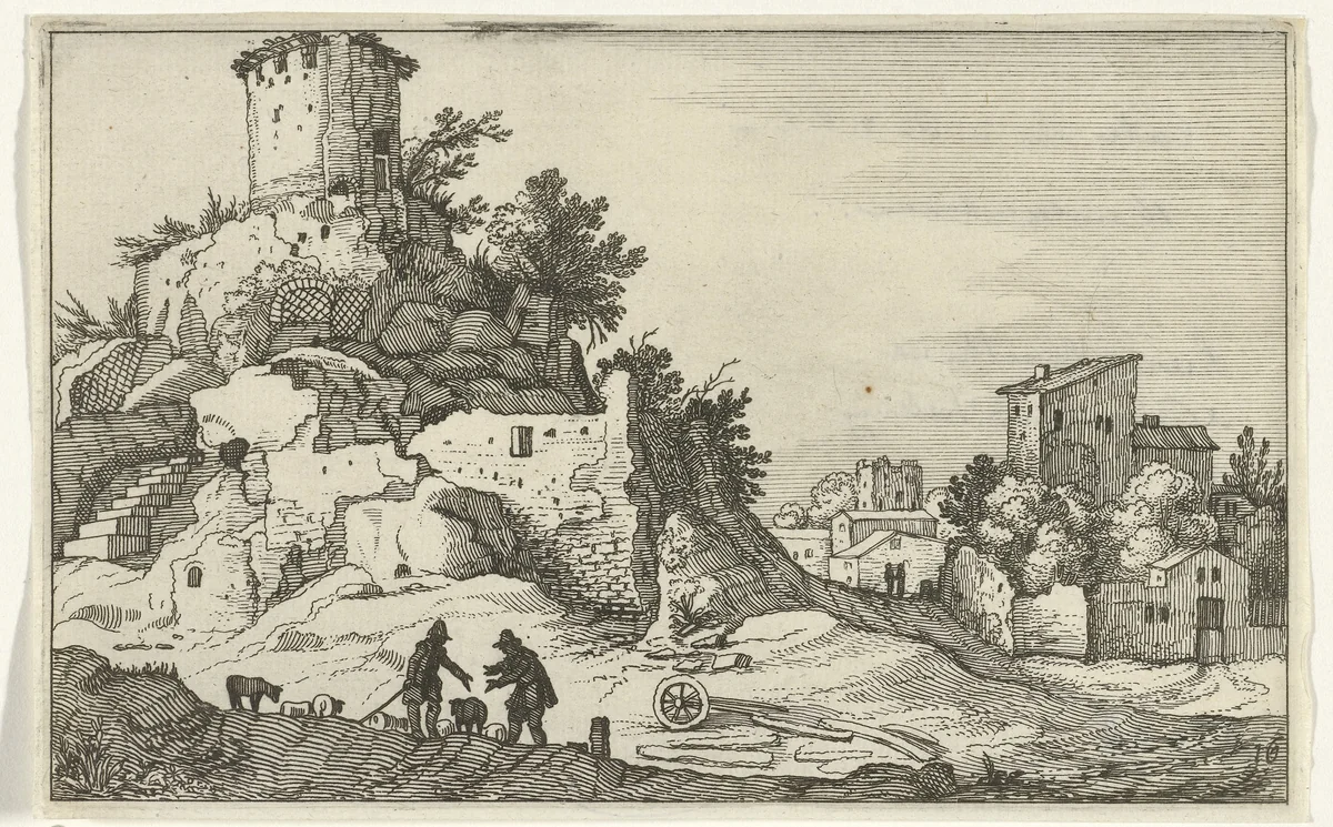 Ruïne van een toren by anonymous, print, 1618