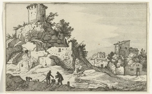 Ruïne van een toren by anonymous, print, 1618